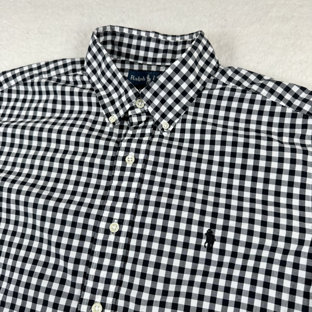 Ralph Lauren Shirt Mens Size L Black Check Short Sleeve Button Down Casual